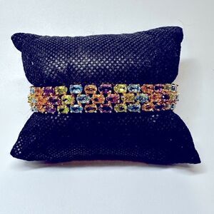 7" Amazing gold vermeil over 925 multi-gemstone bracelet!